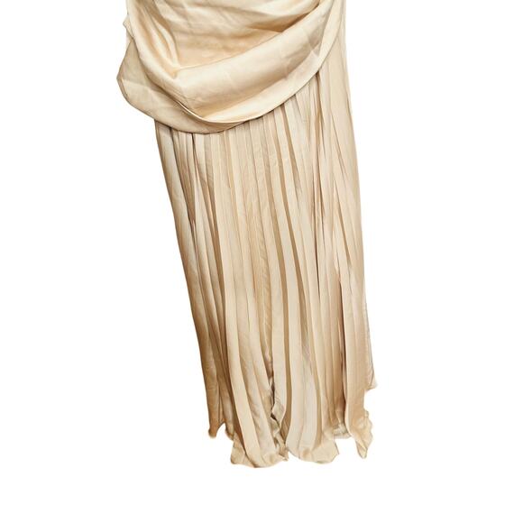 ET OCHS Black Half n Half Velvet Deep V-Neck Charmeuse Pleated Skirt Gown - Picture 10 of 16